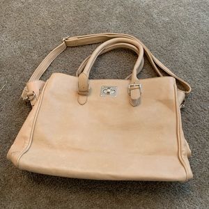 Large Tan Faux Leather Shoulder Bag